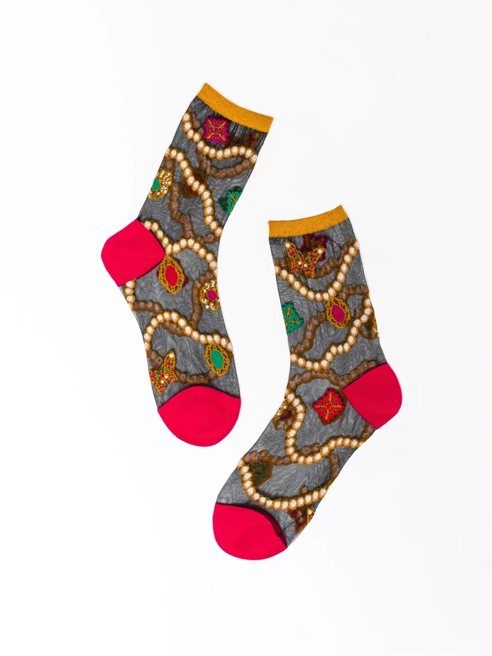 NWT Sock Candy Pearls & Jewels Black Sheer Ankle Sock